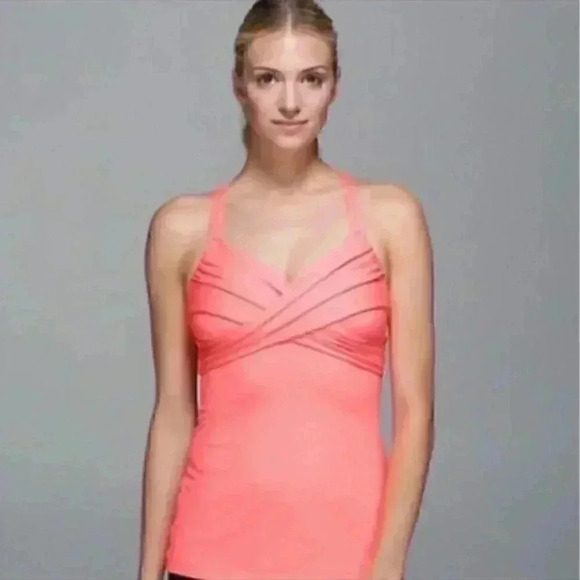 Lululemon wrap it up coral color tank top with a built in bra - Picture 1 of 7